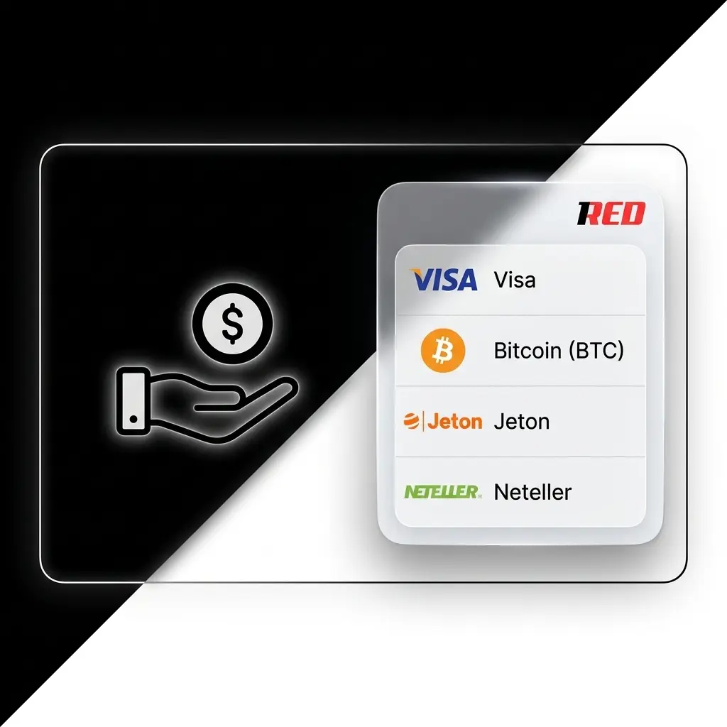 1Red casino deposit methods including Visa, Mastercard, Skrill, Neteller, Paysafecard, crypto, and more for Irish players