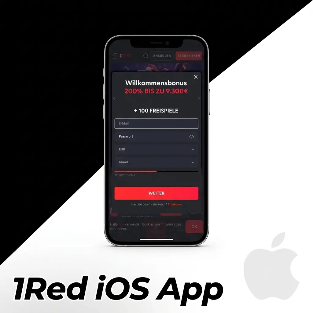 1Red iOS app download screen showing App Store button for iPhone and iPad compatible with iOS 12.0 or later
